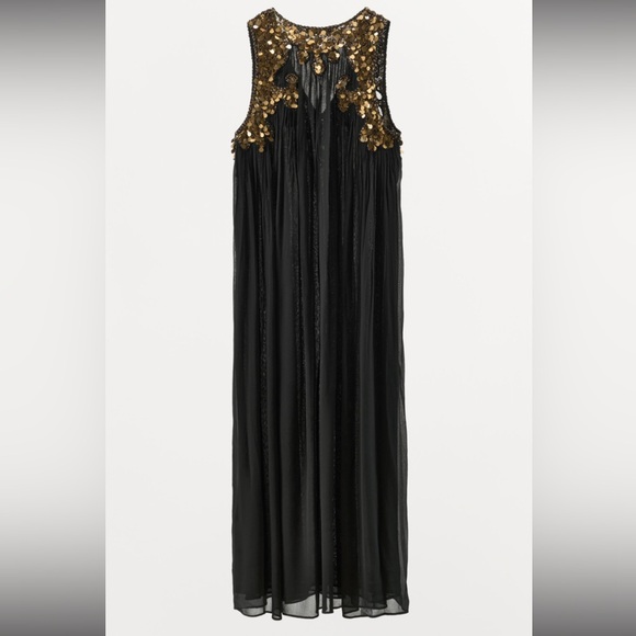 Zara Dresses & Skirts - Zara Black Pleated Sequin Georgette Dress - Size M